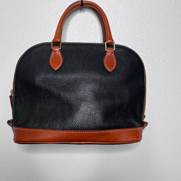 Dooney & Bourke Pebble Grain Zip Around Satchel Black / Cognac Brown Leather Bag - Picture 2 of 16
